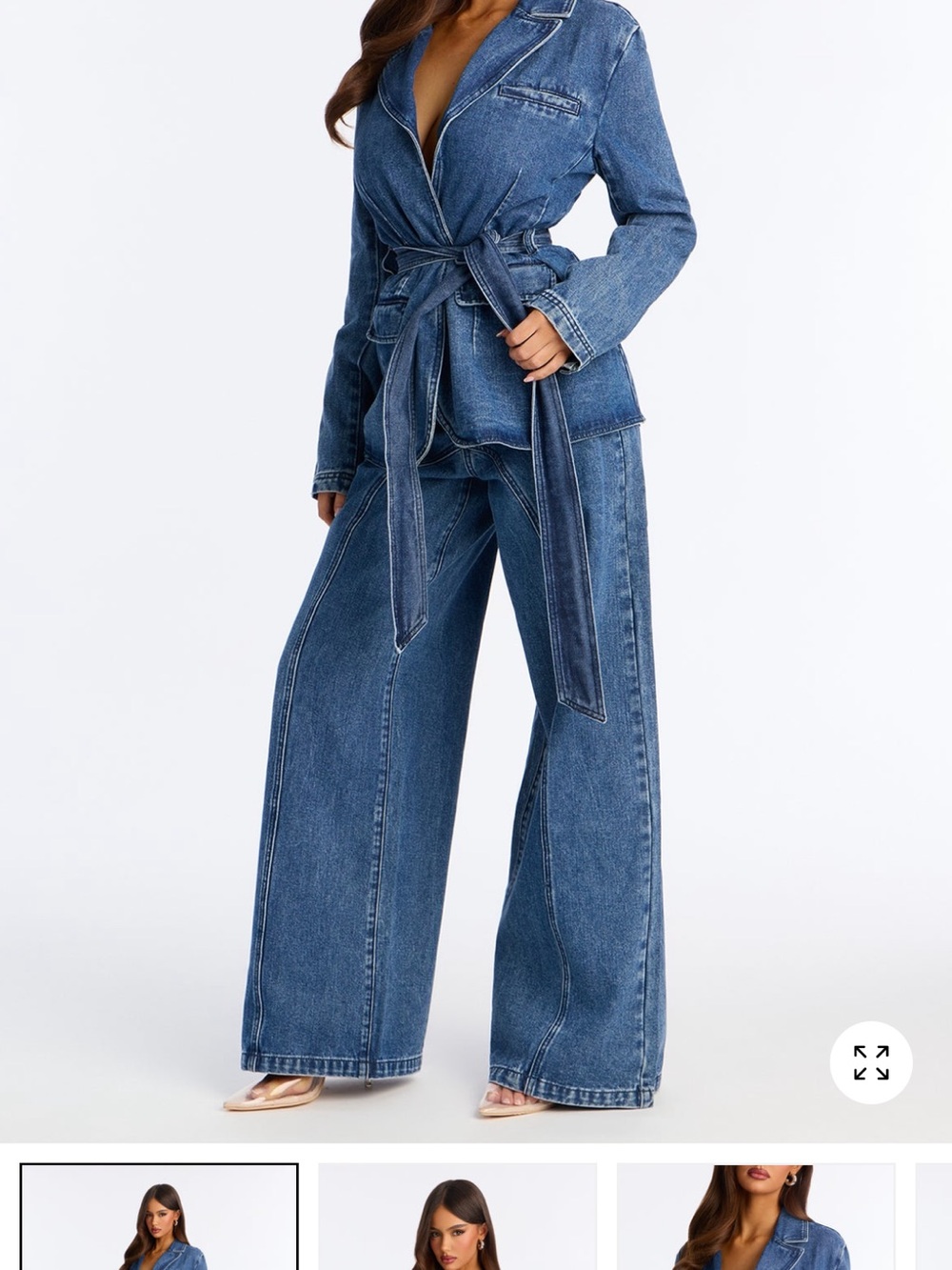Fashion Nova Blue Tie-Waist Denim Jacket & Wide-Leg Jeans Set